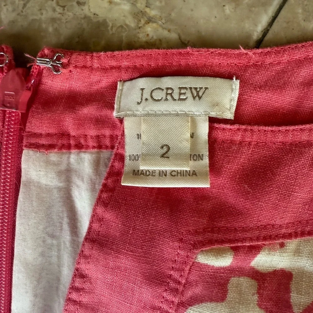 J.Crew coral pink/peach and beige, batik print, tunic style shift dress 2